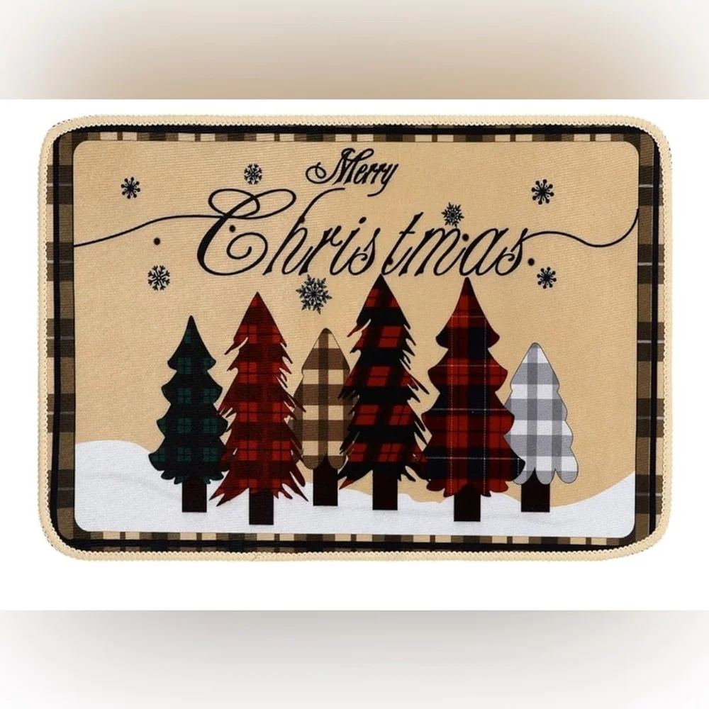 NEW Merry Christmas Trees Winter Doormat Bath Mat Rug Non-Slip 16x24”